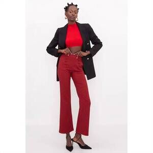 NEW BSL red high waist buttoned straight trousers in red